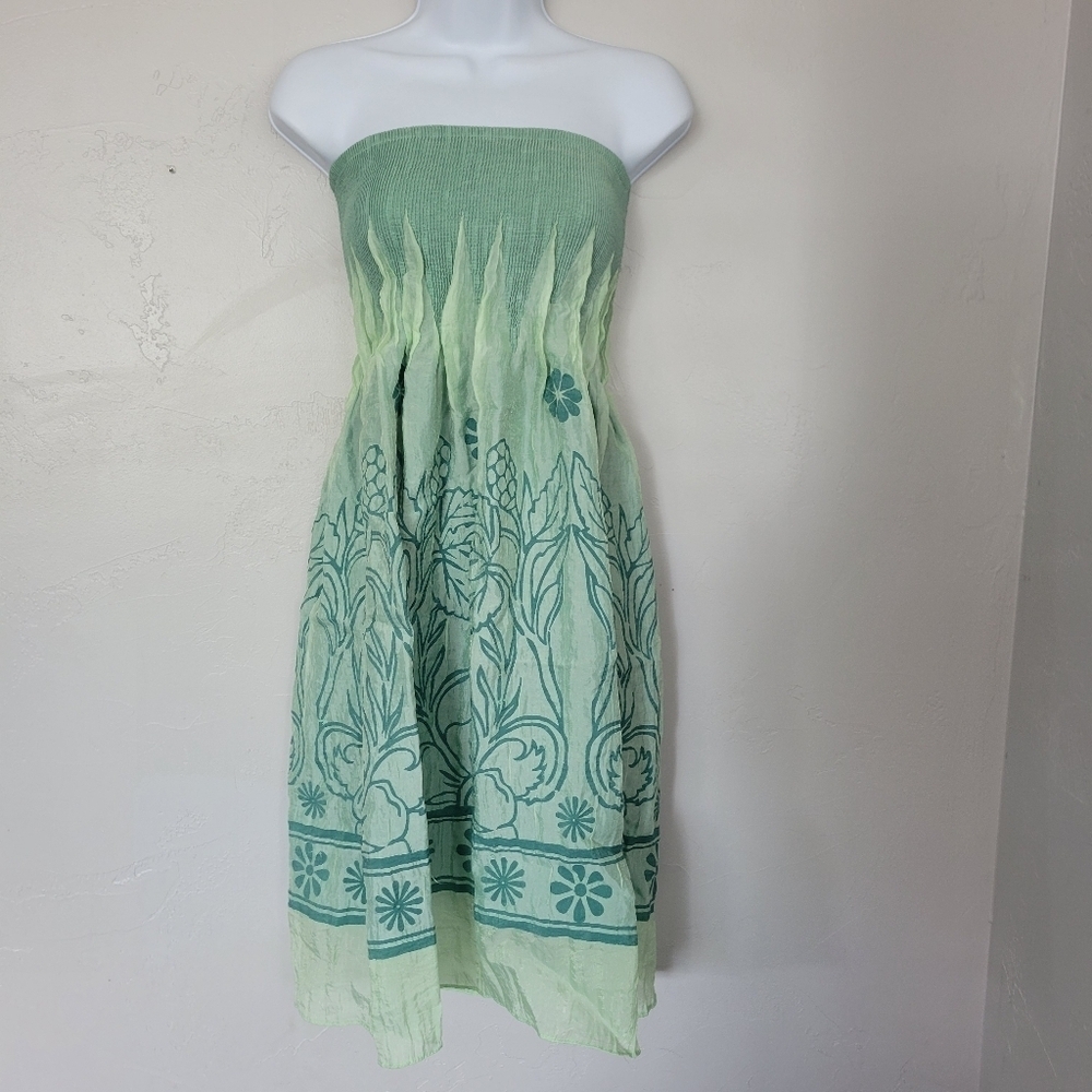 Lapis Anthropologie Women's One Size Green Tube Top Dress Skirt Floral Pineapple